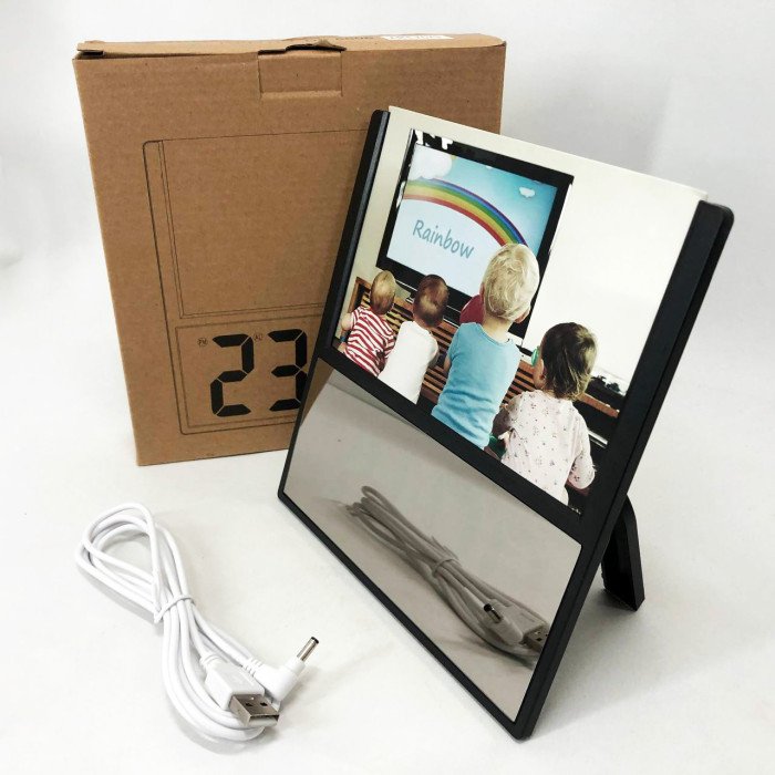 Електронний дротовий настільний цифровий годинник DS-6608 з фоторамкою, зелене підсвічування. Колір: чорний