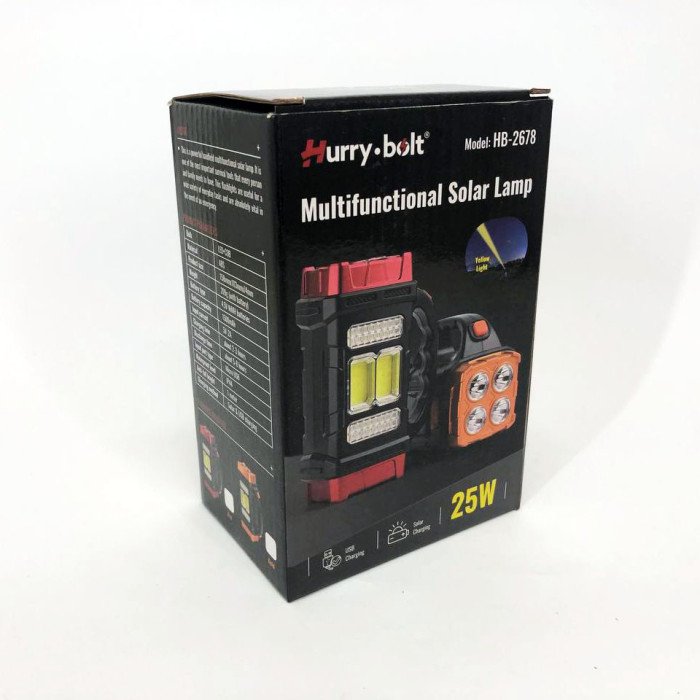 Переносний світлодіодний ліхтар-повербанк на сонячній батареї HB-2678 25W+2COB. Колір: помаранчевий