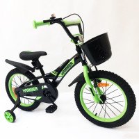 Дитячий двоколісний велосипед Hammer Smart H2021 20 дюймів із бічними колесами, кошиком. Колір: зелений