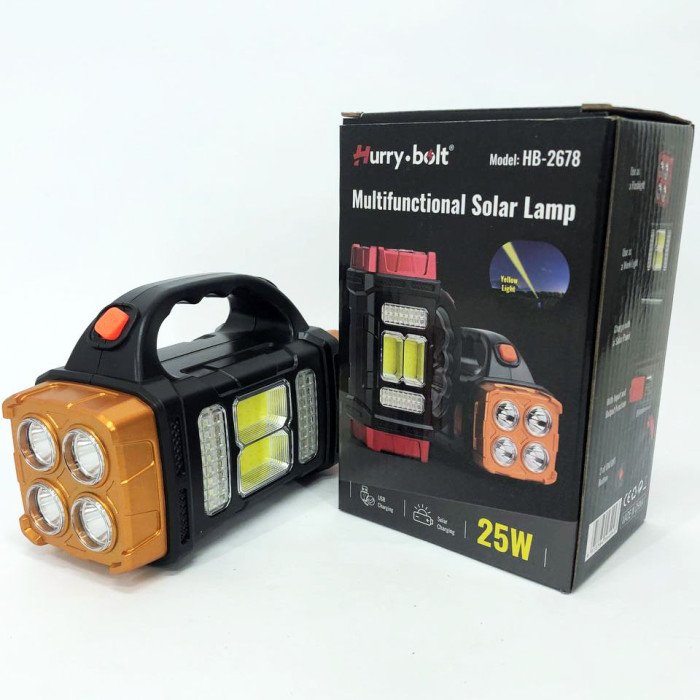 Переносний світлодіодний ліхтар-повербанк на сонячній батареї HB-2678 25W+2COB. Колір: помаранчевий