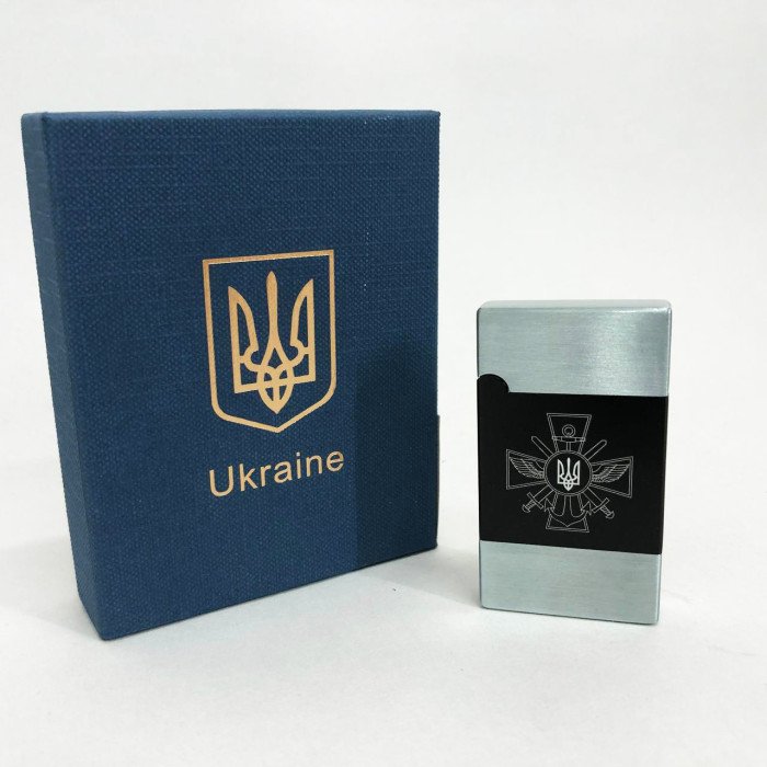 Запальничка газова Україна (Подарунка, турбо полум'я) HL-393-1. Колір: срібло