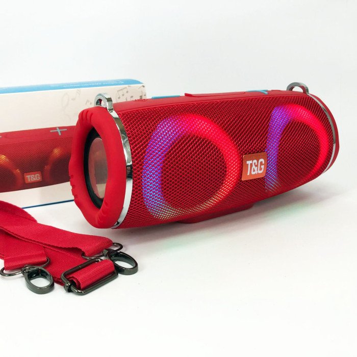Портативна колонка TG642 з RGB підсвічуванням та ремінцем, портативна блютус колонка. Колір: червоний