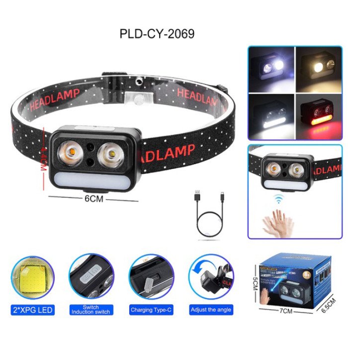 Ліхтар налобний 2069-XPG+XPG+5SMD Motion sensor