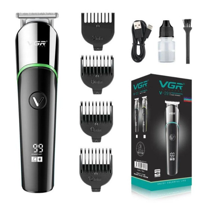 Професійна машинка для стрижки волосся триммер VGR V-291 з насадками, електробритва. Колір: зелений
