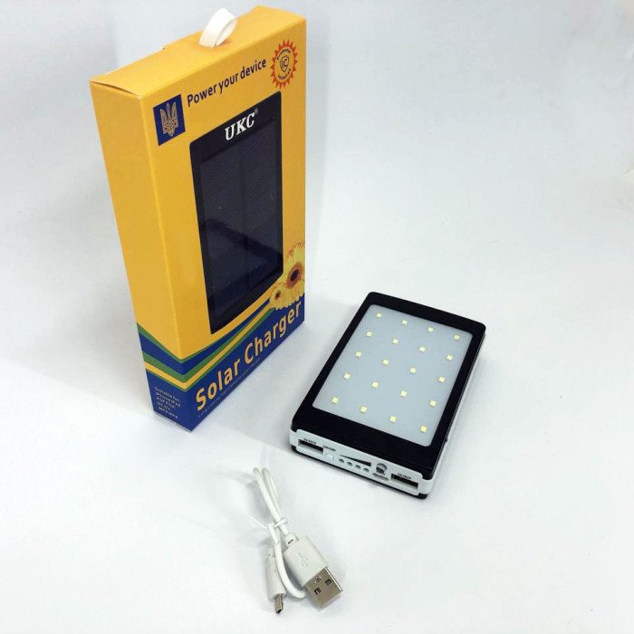 УМБ Power Bank Solar 50000 mAh мобільне зарядне із сонячною панеллю та лампою. Колір білий