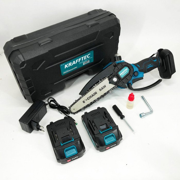 Акумуляторна ланцюгова міні пила 15 см у кейсі Krafftec (36V 4 Ач) + 2 акумулятори та індикатором заряду
