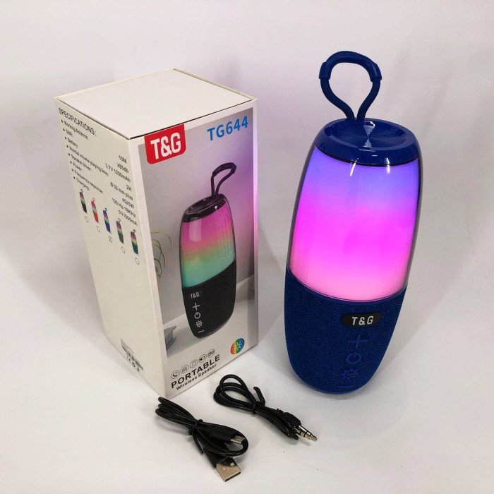 Портативна колонка TG644 5W з RGB підсвічуванням та ремінцем, музичні колонки для вулиці. Колір: синій