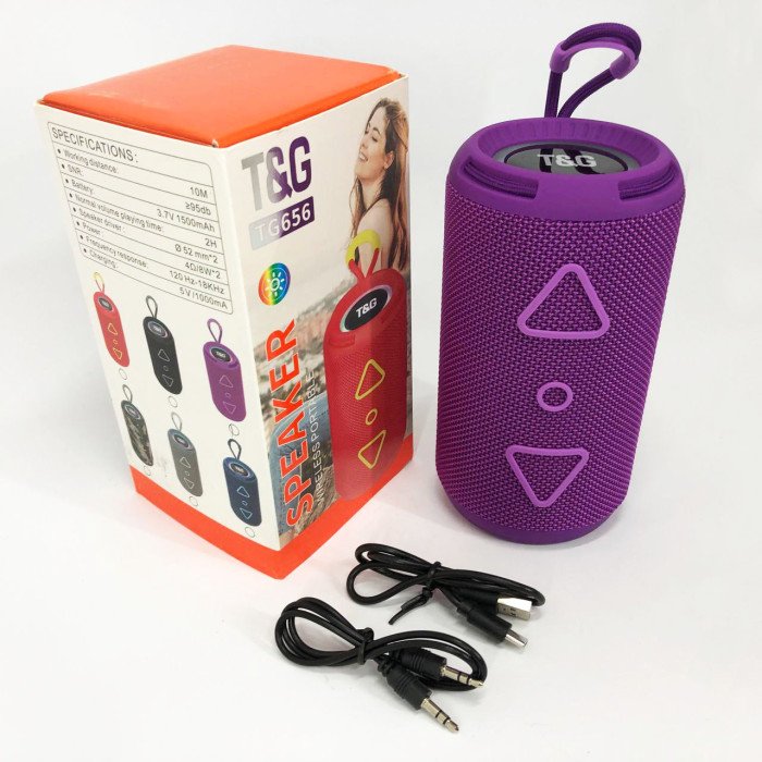 Bluetooth колонка портативна TG656 FM-радіо, потужна переносна акустична колонка. Колір: фіолетовий