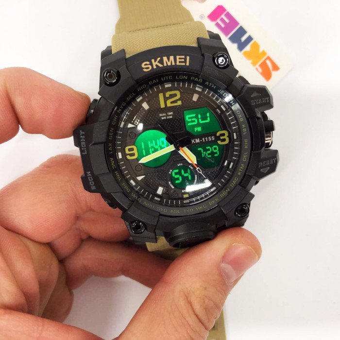 Годинник наручний чоловічий SKMEI 1155BKH KHAKI, водостійкий тактичний годинник, армійський годинник. Колір: хакі