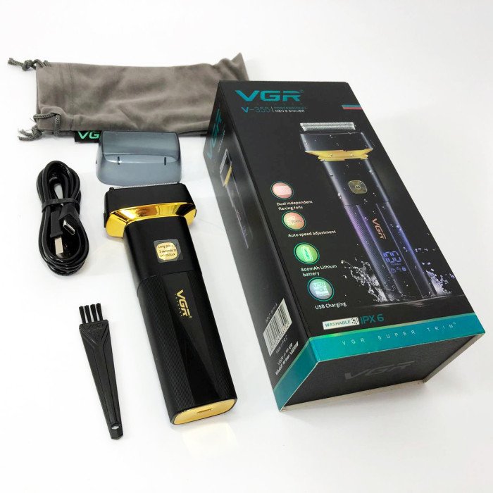 Електробритва VGR V-355 шейвер для вологого та сухого гоління, бездротова електробритва, триммер