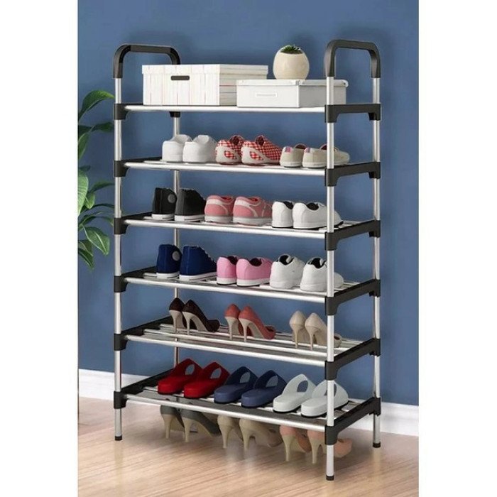 Полиця для взуття Shoe Rack 6 полиць Органайзер стійка 6 секцій 56х28х113см. Колір: чорний