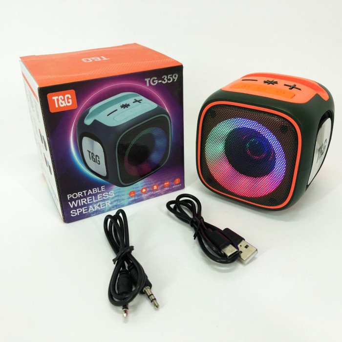 Портативна Bluetooth колонка TG359 7W з підсвічуванням RGB, акумуляторна колонка для музики. Колір: зелений