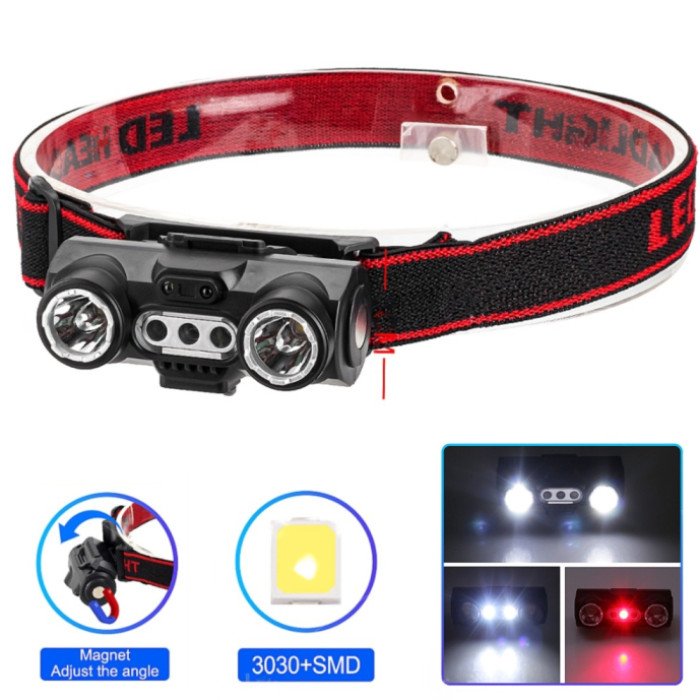 Ліхтар налобний 6532-3030+SMD(WHITE+RED), Потужний налобний ліхтар для риболовлі, Ліхтар для шолома на голову