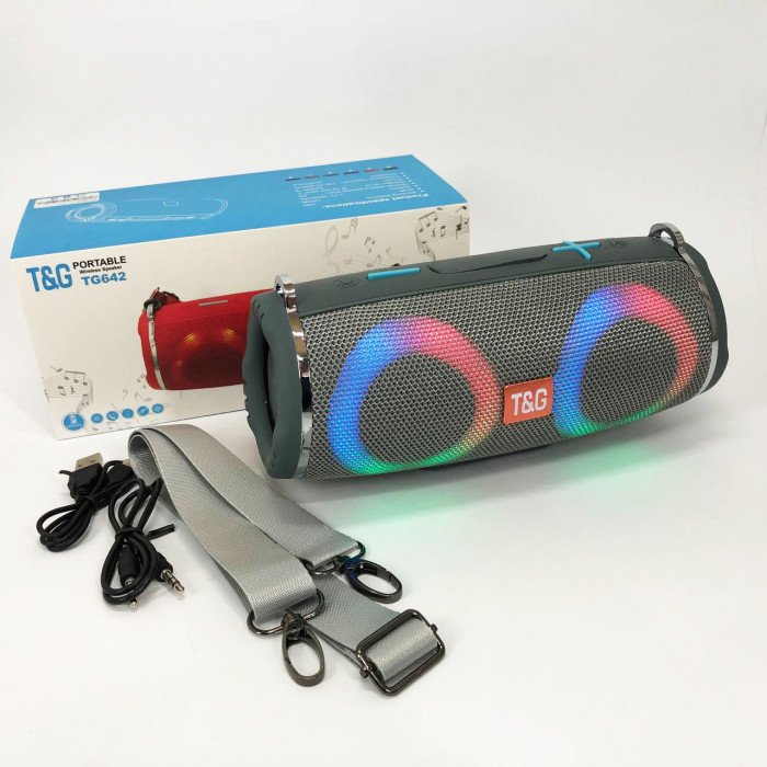 Портативна колонка TG642 з RGB підсвічуванням та ремінцем, портативна колонка з Bluetooth. Колір: сірий