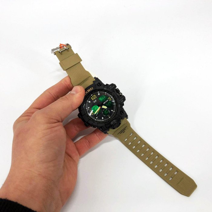 Годинник наручний чоловічий SKMEI 1155BKH KHAKI, водостійкий тактичний годинник, армійський годинник. Колір: хакі