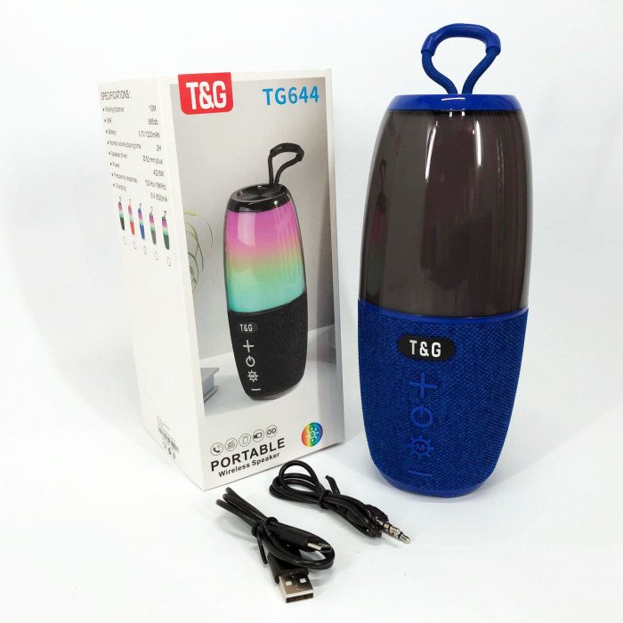 Портативна колонка TG644 5W з RGB підсвічуванням та ремінцем, музичні колонки для вулиці. Колір: синій