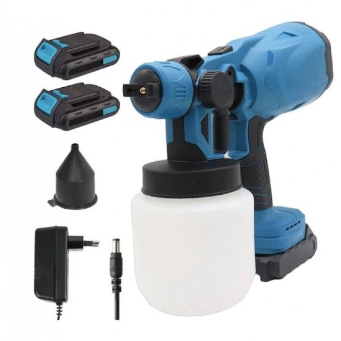 Краскопульт акумуляторний Krafftec 48V/2Ah, 600 W, 800 мл, фарборозпилювач портативний, 2 акумулятори