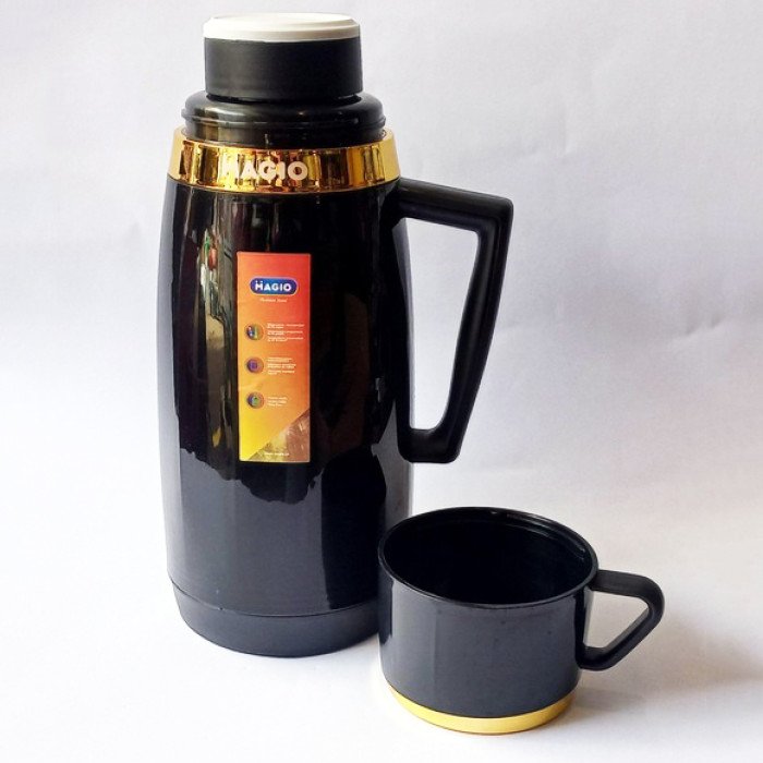 Термос Magio MG-1050B зі скляною колбою, Питний термос, Термос для кави. Колір: чорний