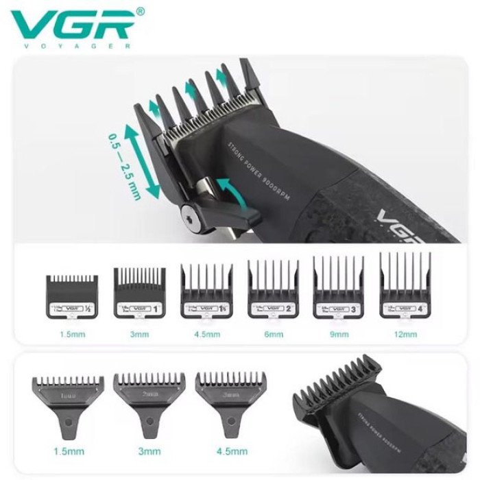 Професійний набір для стрижки волосся VGR V-640 акумуляторний Barber Combo PREMIUM. Колір: чорний