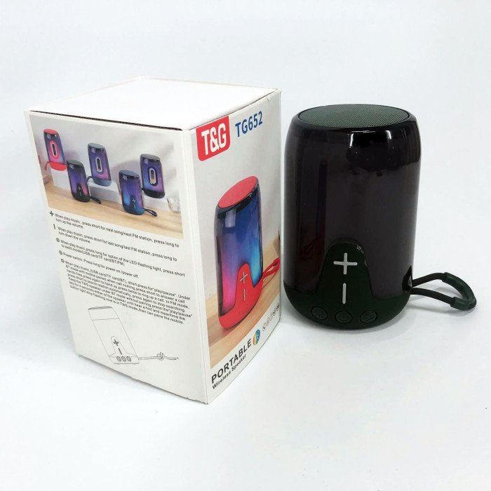 Портативна колонка TG652 5W з RGB підсвічуванням та ремінцем, колонка з акумулятором блютуз. Колір: зелений