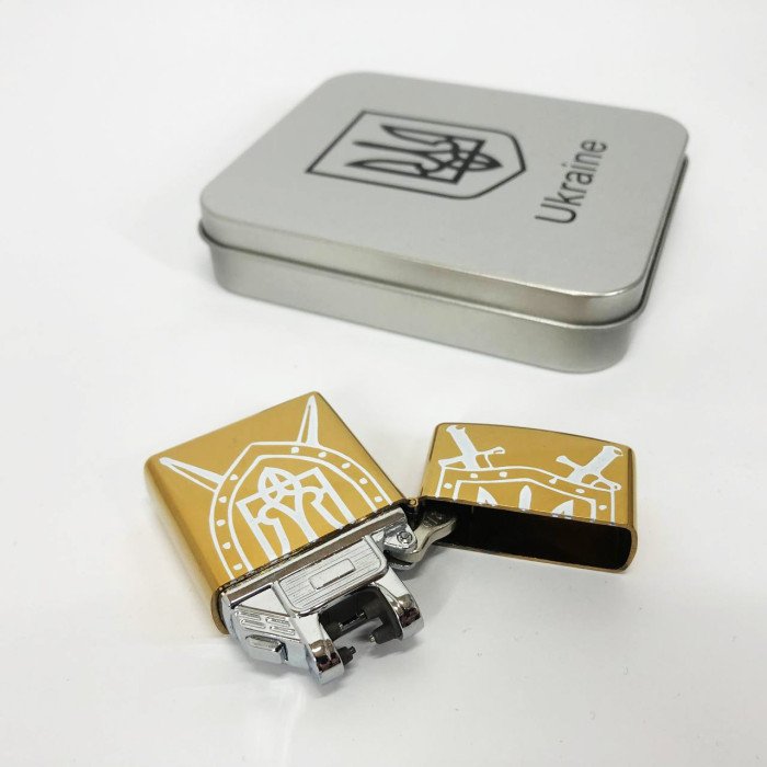 Дугова електроімпульсна запальничка USB Україна (металева коробка) HL-446. Колір: золотий