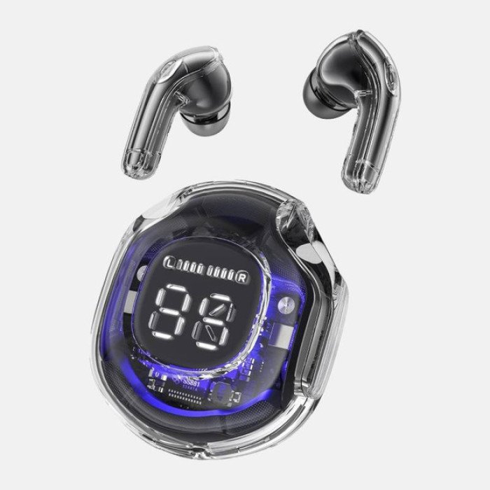 Бездротові навушники TWS T8 PRO з прозорим кейсом Вакуумний LED дисплей Bluetooth 5.3. Колір: чорний