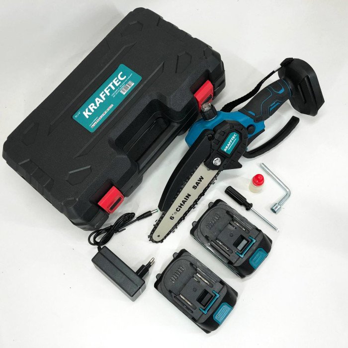 Акумуляторна ланцюгова міні пила 15 см у кейсі Krafftec (36V 4 Ач) + 2 акумулятори та індикатором заряду