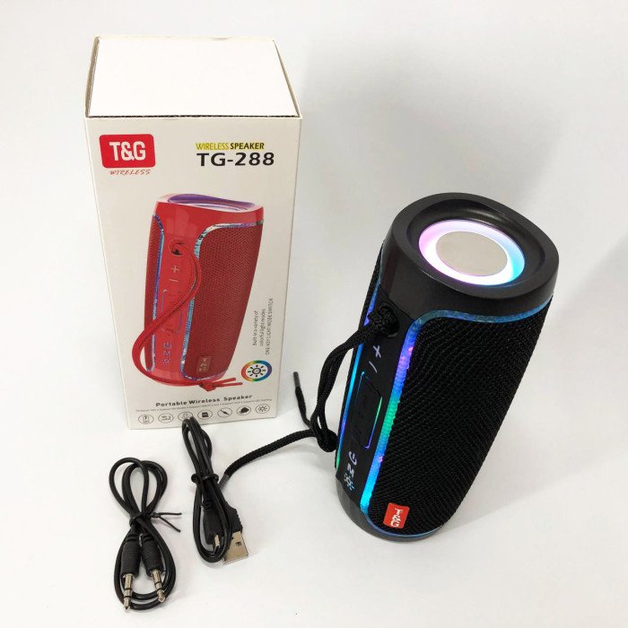 Портативна колонка Bluetooth з LED підсвічуванням TG288, акумуляторна колонка для музики. Колір: чорний