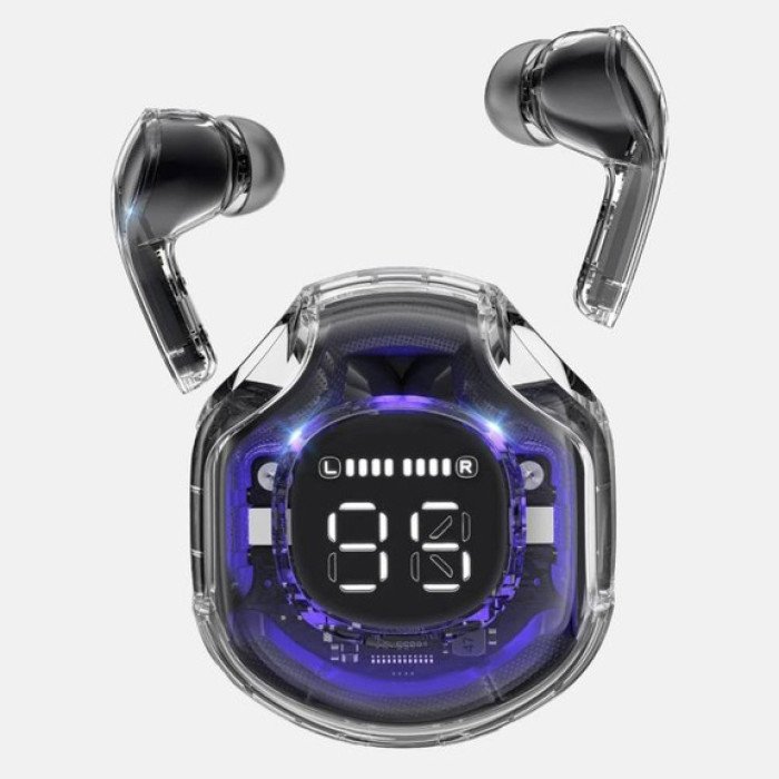 Бездротові навушники TWS T8 PRO з прозорим кейсом Вакуумний LED дисплей Bluetooth 5.3. Колір: чорний