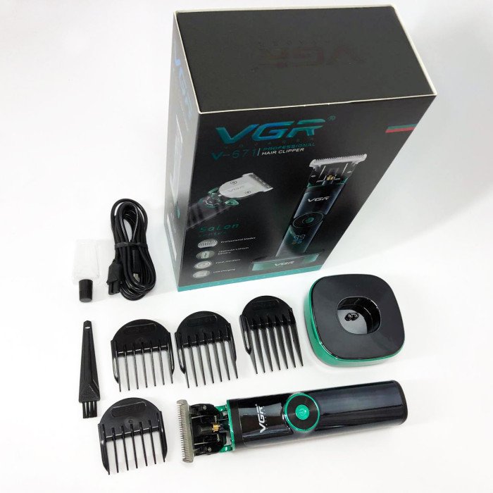 Універсальна машинка триммер для стрижки волосся VGR V-671 акумуляторний з набором насадок та LED дисплеєм