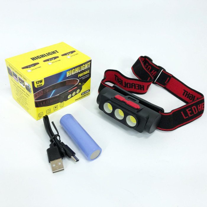 Ліхтар налобний PLD-2119B-XPE+2COB(white+red), Ліхтар на голову для риболовлі, Водонепроникний ліхтарик