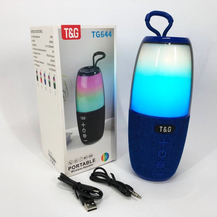 Портативна колонка TG644 5W з RGB підсвічуванням та ремінцем, музичні колонки для вулиці. Колір: синій