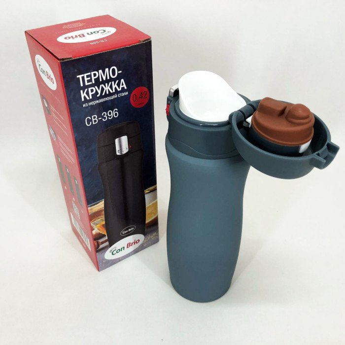 Термос з напувалкою 420 мл Con Brio CB-396, Якісний термос для дому, Термос похідний. Колір: синій
