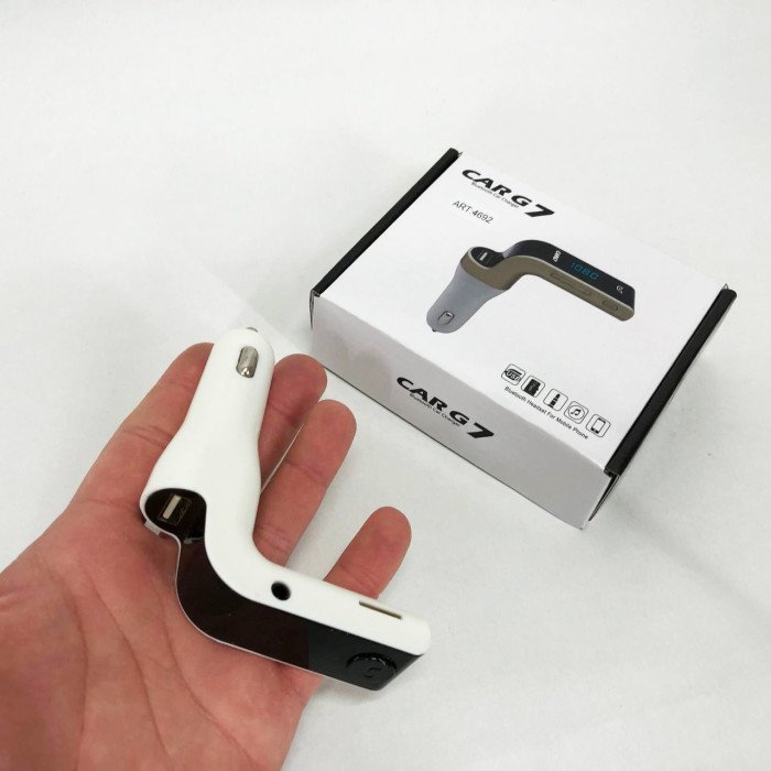 Модулятор FM MOD G7 Bluetooth, Bluetooth модулятор в машину, ФМ модулятор блютуз в машину. Колір: білий