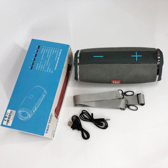 Портативна колонка TG642 з RGB підсвічуванням та ремінцем, портативна колонка з Bluetooth. Колір: сірий