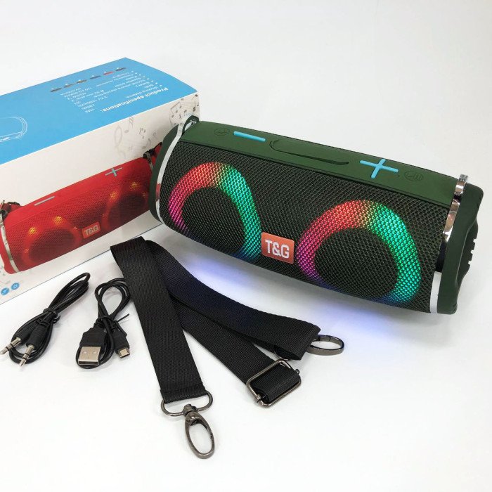 Портативна колонка TG642 з RGB підсвічуванням та ремінцем, гучна блютуз колонка. Колір: зелений