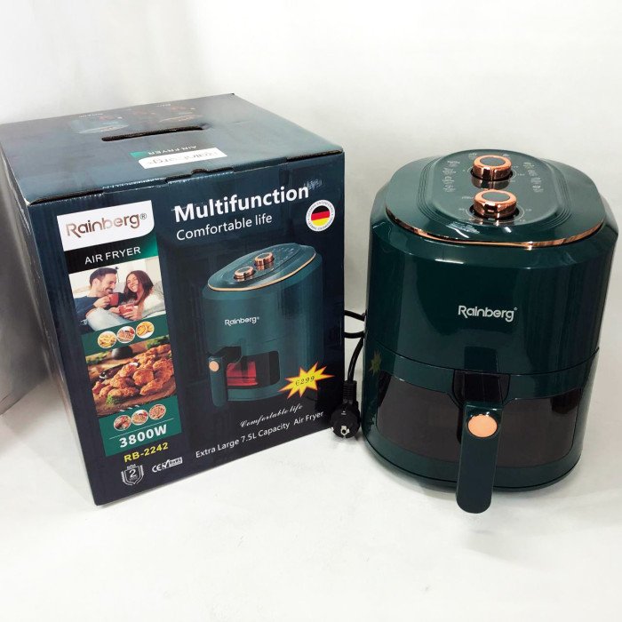 Аерофрітюрниця для дому з таймером Rainberg RB-2242 на 6 л безмасляна фритюрниця 3800 Вт. Колір: зелений