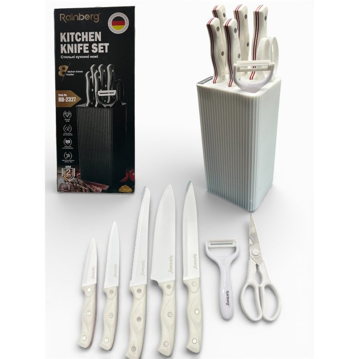 Набір ножів з нержавіючої сталі з підставою Rainberg RB-2327 White