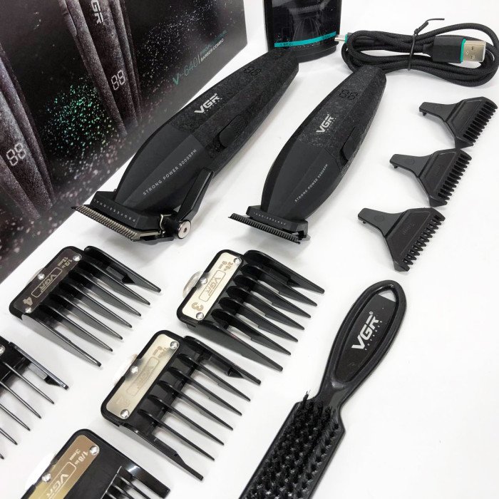 Професійний набір для стрижки волосся VGR V-640 акумуляторний Barber Combo PREMIUM. Колір: чорний