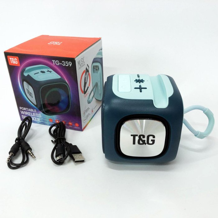 Портативна Bluetooth колонка TG359 7W з підсвічуванням RGB, акумуляторна колонка для музики. Колір: синій