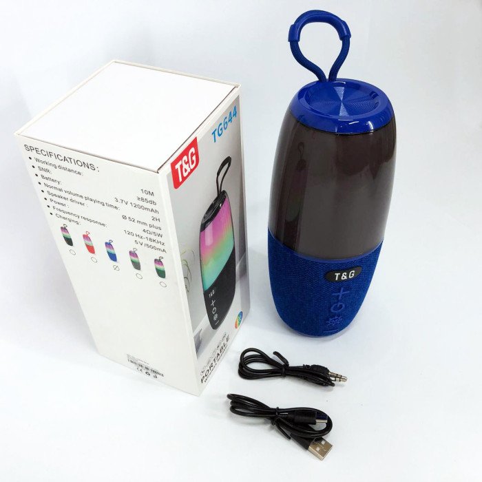 Портативна колонка TG644 5W з RGB підсвічуванням та ремінцем, музичні колонки для вулиці. Колір: синій