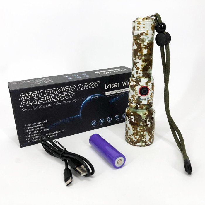 Ліхтар ручний акумуляторний PLD-AK132M Camouflage, Ліхтар ручний потужний, Тактичний ліхтар