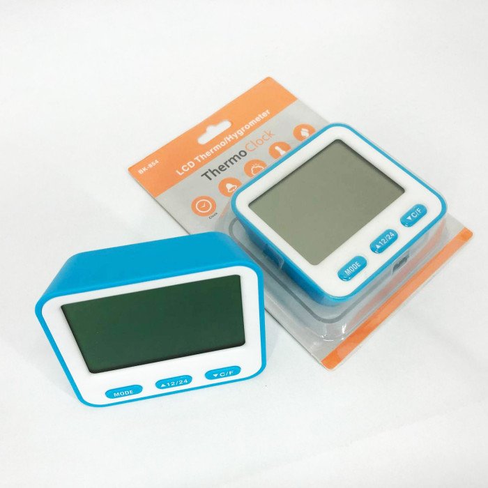 Термометр з гігрометром 854, Гігрометр вимірювання температури, Годинник з дисплеєм температури. Колір: блакитний