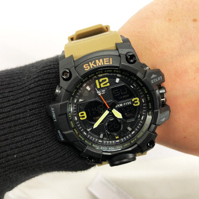 Годинник наручний чоловічий SKMEI 1155BKH KHAKI, водостійкий тактичний годинник, армійський годинник. Колір: хакі