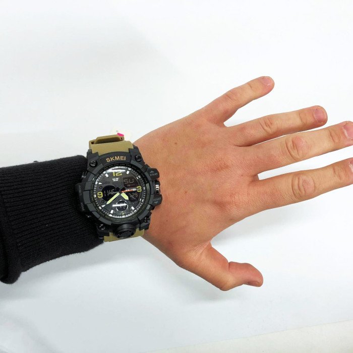 Годинник наручний чоловічий SKMEI 1155BKH KHAKI, водостійкий тактичний годинник, армійський годинник. Колір: хакі