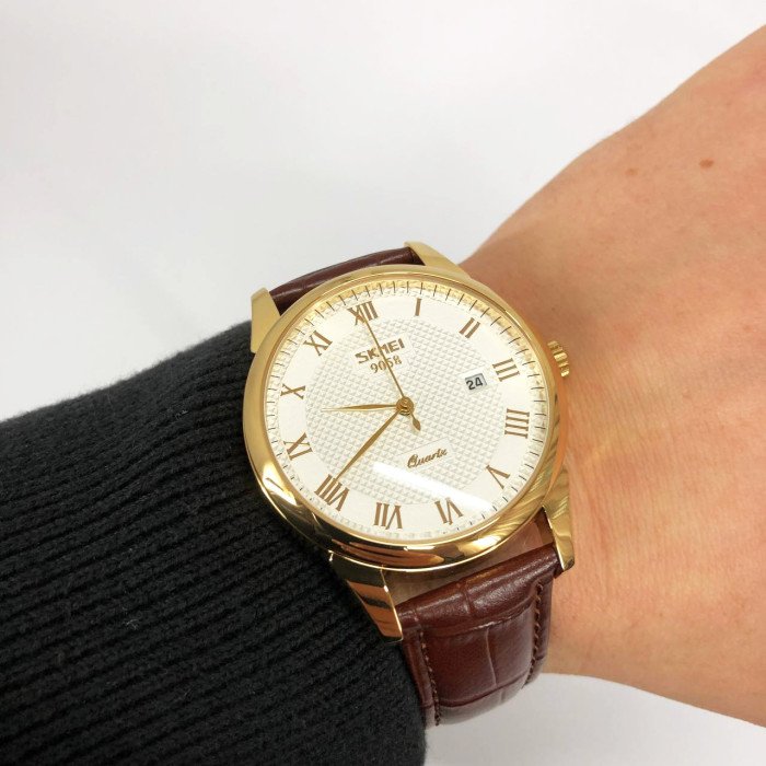 Годинник наручний чоловічий SKMEI 9058LGDWTBN-B, чоловічий круглий наручний годинник, якісний чоловічий годинник