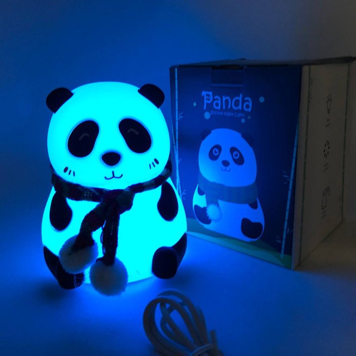 Дитячий силіконовий нічник світильник Панда 7 кольорів, Силіконовий нічник іграшка для дітей