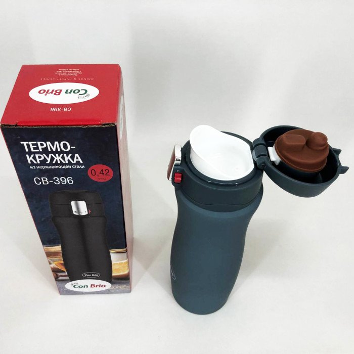 Термос з напувалкою 420 мл Con Brio CB-396, Якісний термос для дому, Термос похідний. Колір: синій