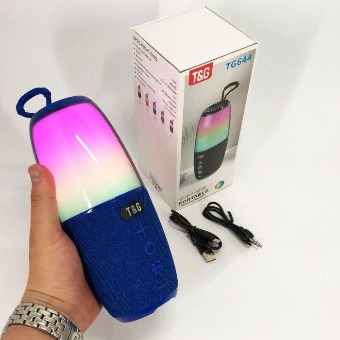 Портативна колонка TG644 5W з RGB підсвічуванням та ремінцем, музичні колонки для вулиці. Колір: синій