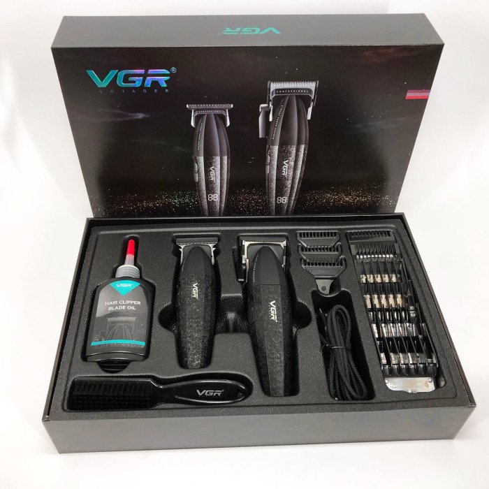 Професійний набір для стрижки волосся VGR V-640 акумуляторний Barber Combo PREMIUM. Колір: чорний